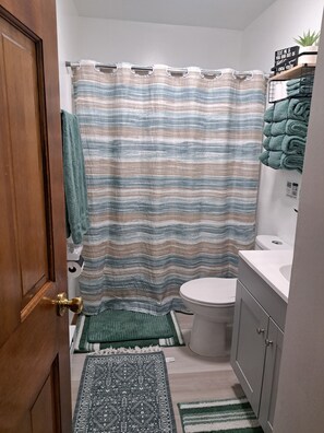 Haartrockner, Handtücher, Seife, Shampoo