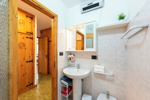 Een douche, een haardroger, een bidet, handdoeken