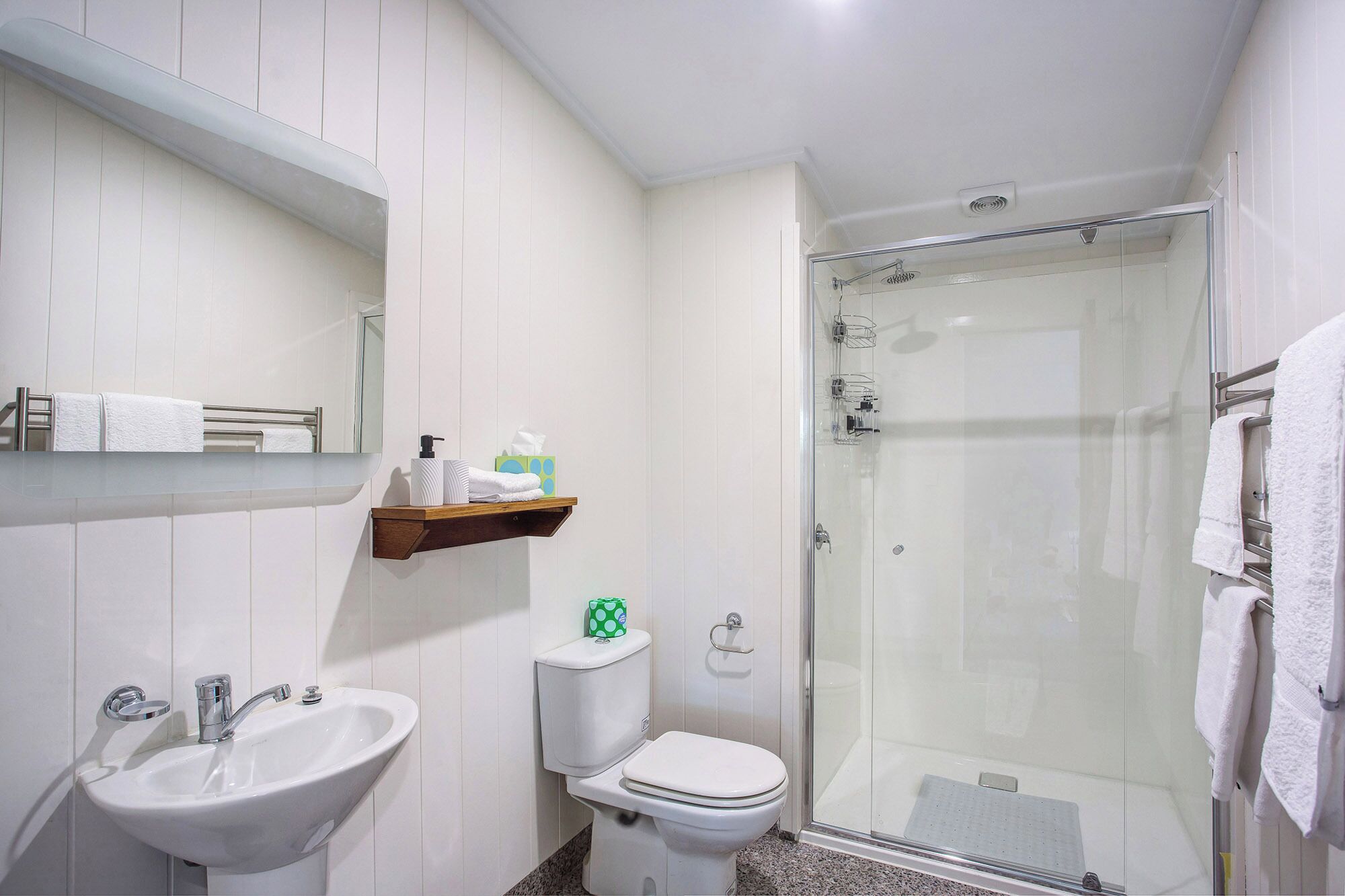 Ducha, artículos de tocador ecológicos, secador de pelo, toallas