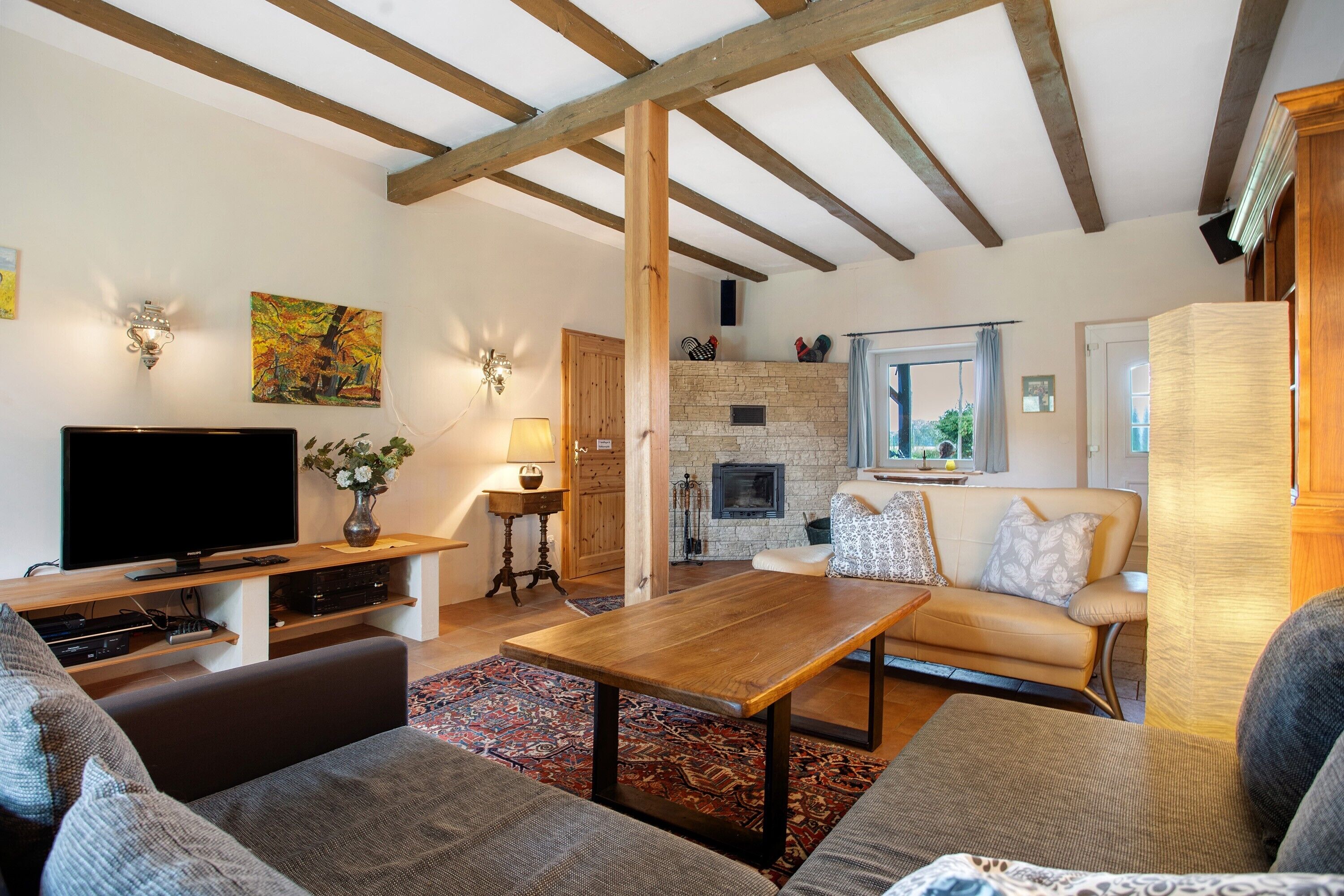 تلفزيون، مدفأة، مشغل دي في دي، ستيريو