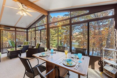 Log Cabin w/ Hot Tub & Waterfront Patio!