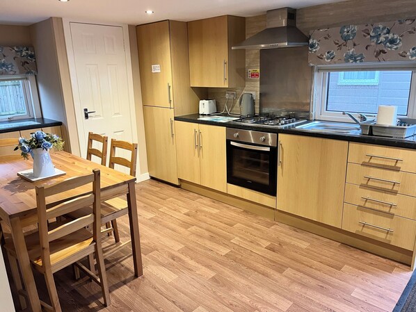 Fridge, microwave, oven, electric kettle