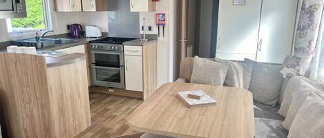 Fridge, microwave, oven, electric kettle