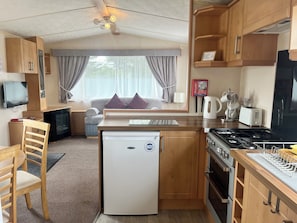 Fridge, microwave, oven, electric kettle