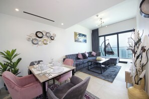 Apartment, Balcony, City View | Living area - Silk Valley - Luxury 3BR with City View (Dubai)