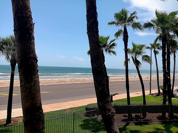 En la playa, camastros y toallas de playa 