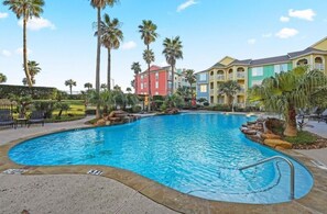 Outdoor pool, a heated pool - Charming BEACHFRONT condo in Galveston, 2 POOLS open year round, FITNESS CENTER (Galveston)