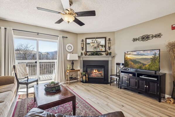 TV, fireplace