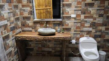 Shower, towels, soap, shampoo