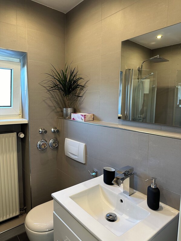 Shower, hair dryer, towels, soap - Cozy apartment in the heart of the Palatinate Forest (Clausen)