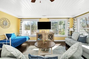 TV, fireplace, DVD player, foosball