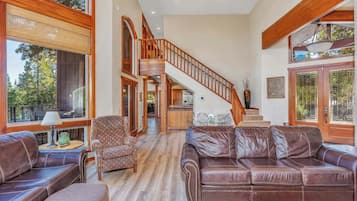 TV, fireplace, DVD player, foosball