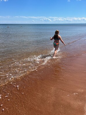 On the beach, sun-loungers, beach towels - Cozy 2-bedroom RV with Private Sandy Beach on the Sturgeon Bay! (Saint Andrew’s parish)