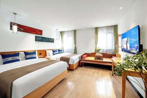 Two Double Bed Quadruple Family Room | Premium bedding, memory foam beds, desk, blackout drapes