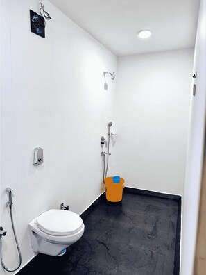 Shower, towels, soap, shampoo