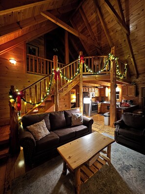 Smart TV, fireplace, video games, DVD player