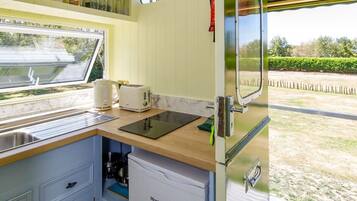 Fridge, microwave, stovetop, toaster