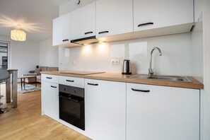 Fridge, oven, stovetop, electric kettle