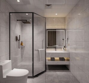 Chambre Double Supérieure, balcon, vue ville | Douche de la salle de bain