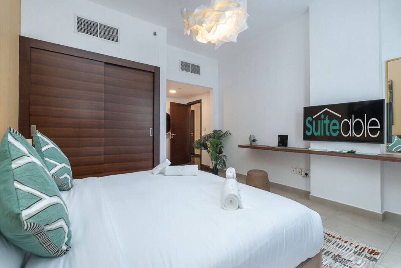 1 bedroom, desk, iron/ironing board, travel cot