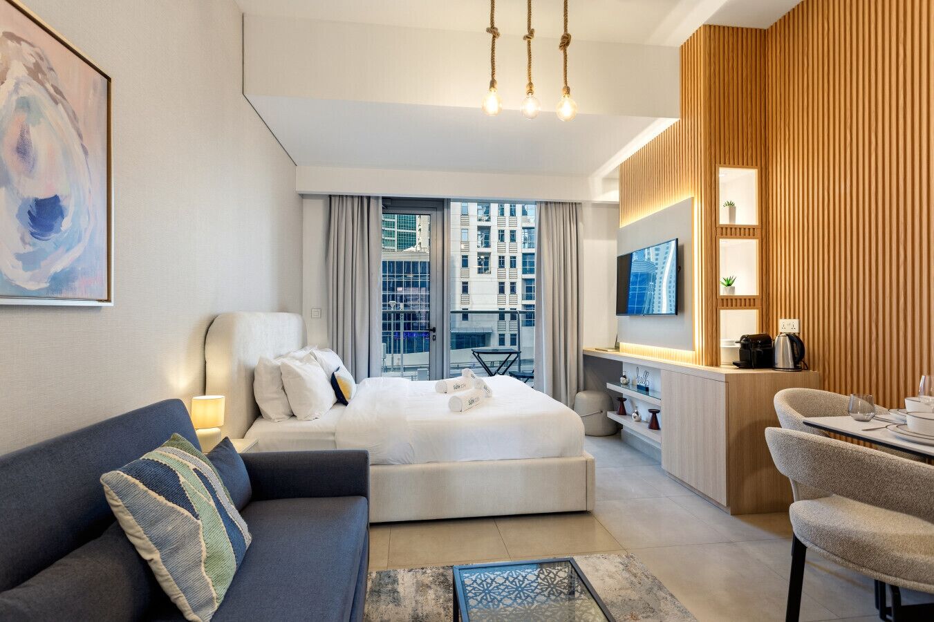 1 bedroom, desk, iron/ironing board, travel cot