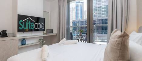 1 bedroom, desk, iron/ironing board, travel cot