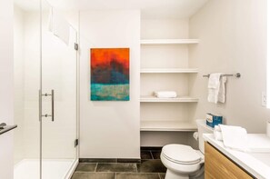 Shower, hair dryer, towels - Modern Apt with City Views and Gym (Boston)
