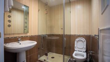 Serviettes fournies, savon, shampoing, papier toilette