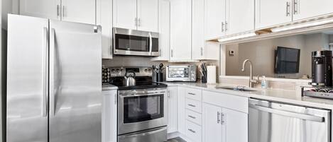 Fridge, microwave, oven, dishwasher