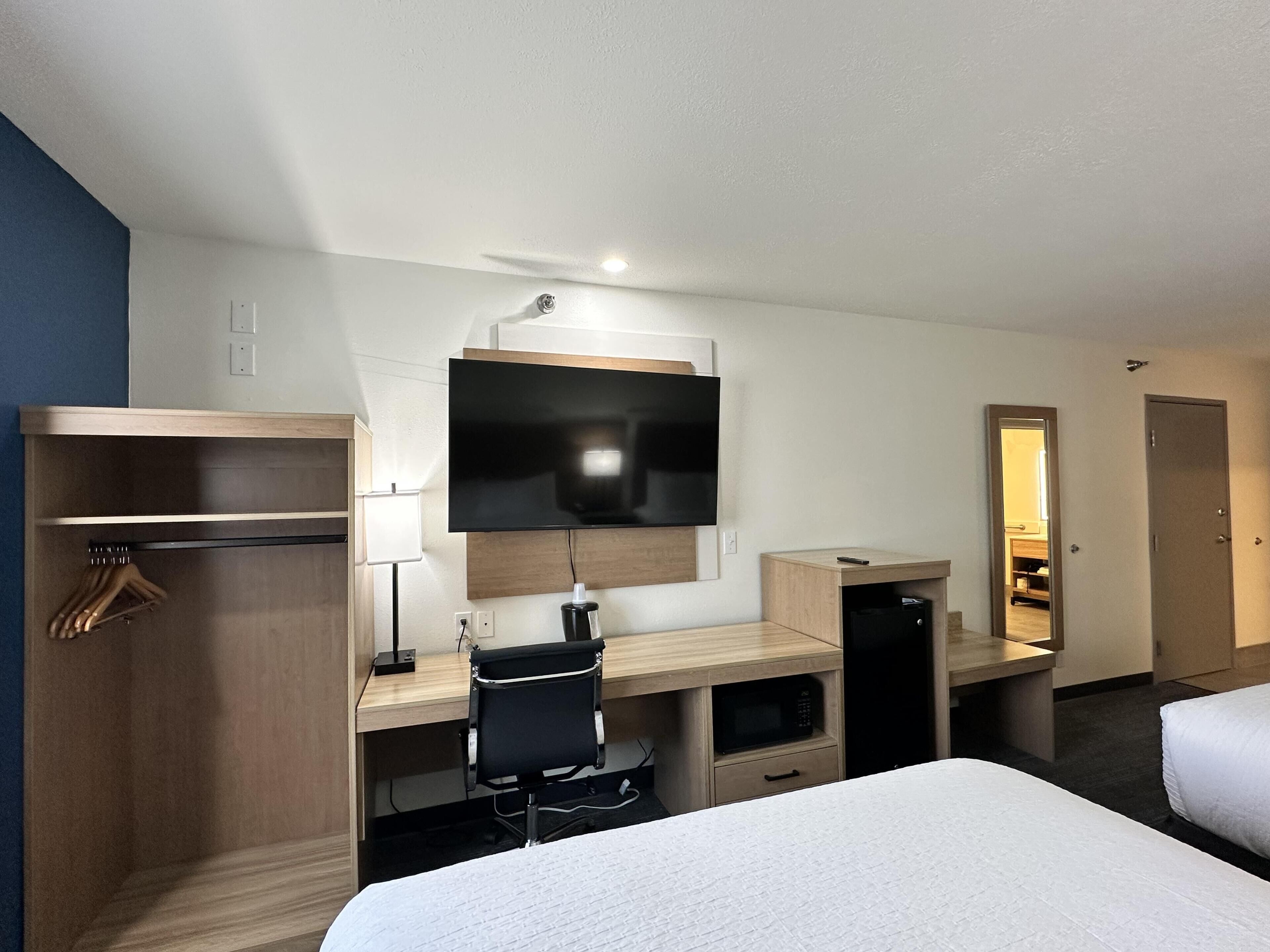 Standard Room, 2 Queen Beds, Non Smoking | Desk, laptop workspace, blackout drapes, iron/ironing board