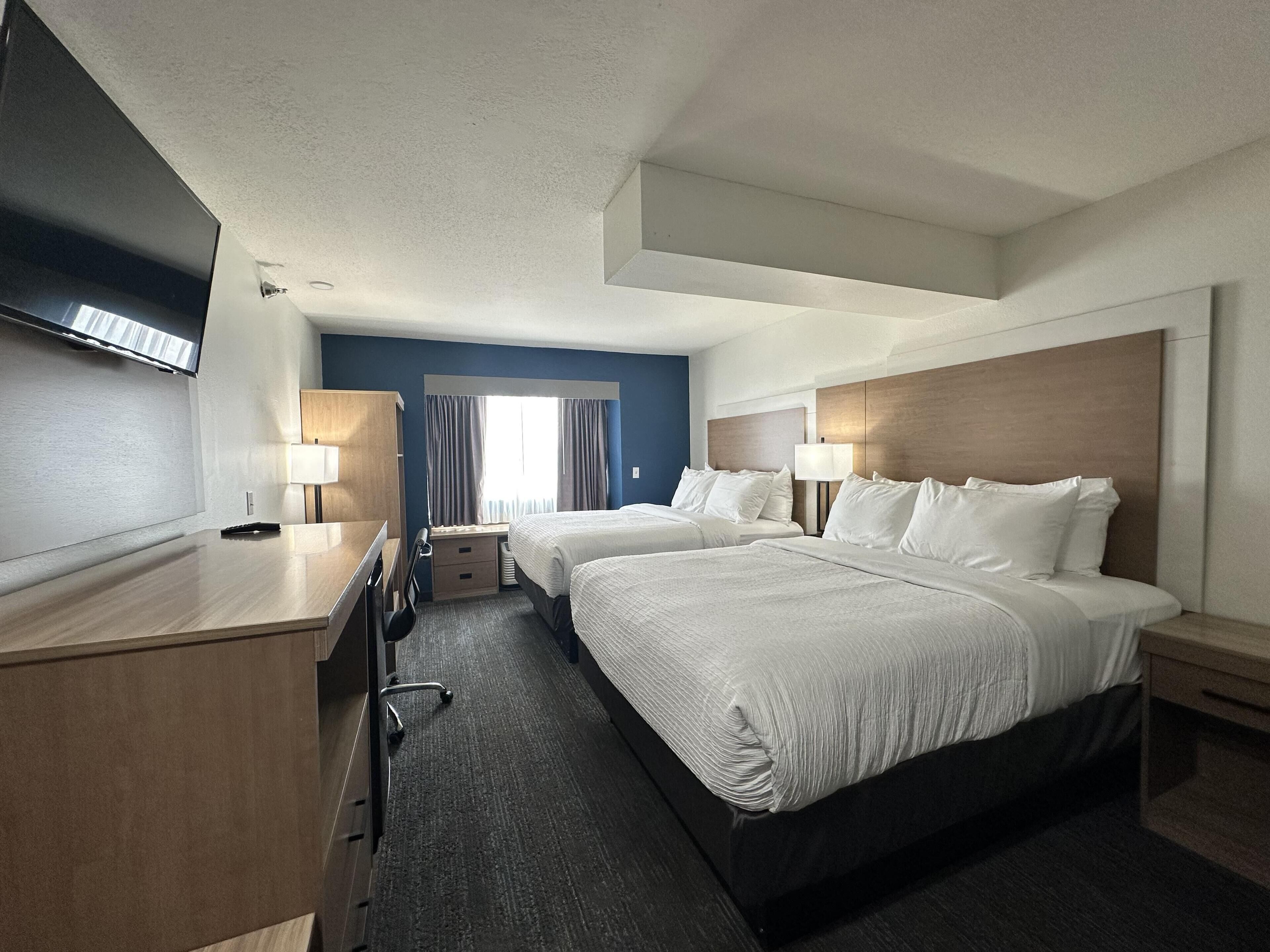 Standard Room, 2 Queen Beds, Accessible, Non Smoking | Desk, laptop workspace, blackout drapes, iron/ironing board