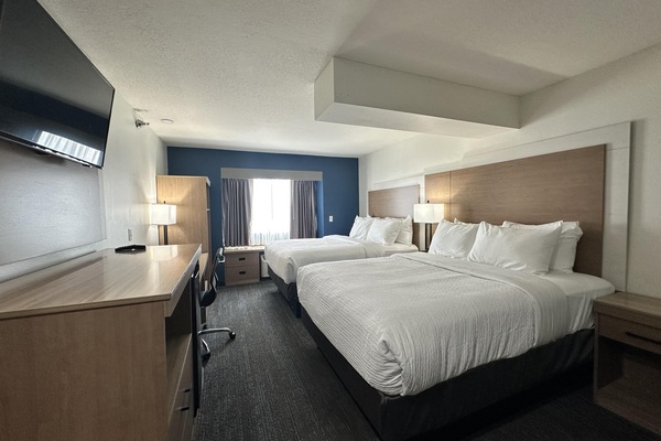 Standard Room, 2 Queen Beds, Accessible, Non Smoking | Desk, laptop workspace, blackout drapes, iron/ironing board