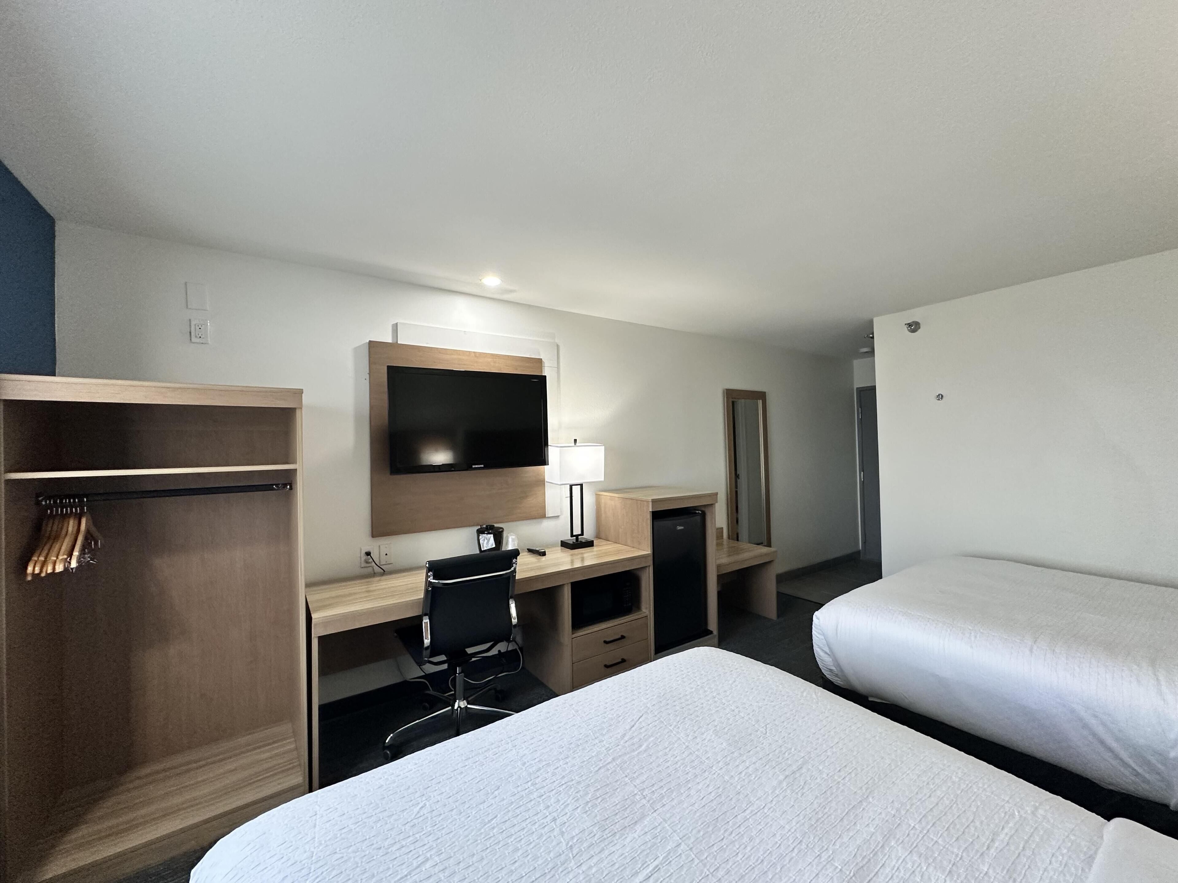 Standard Room, 2 Queen Beds, Non Smoking | Desk, laptop workspace, blackout drapes, iron/ironing board