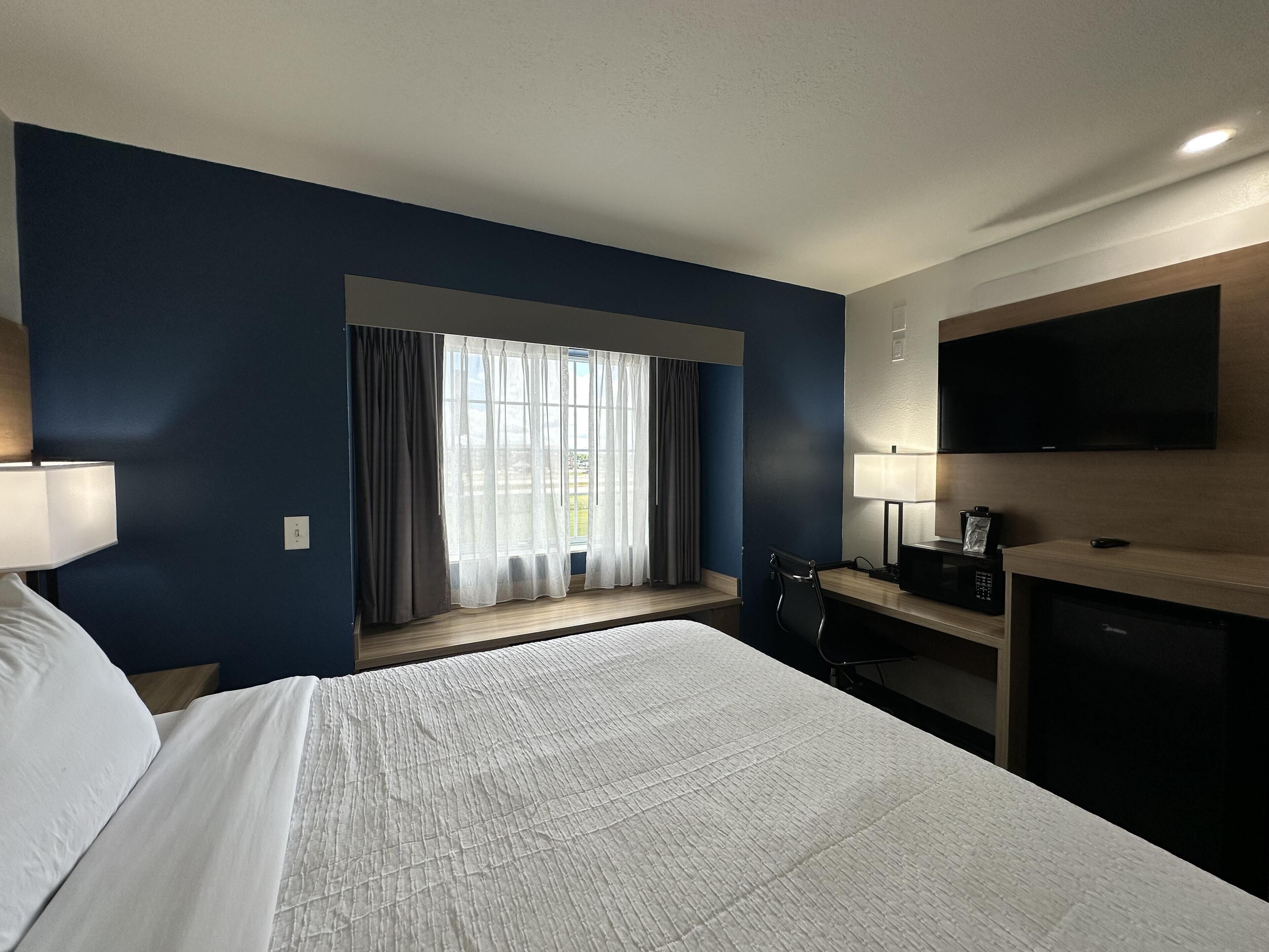 Standard Room, 1 King Bed, Non Smoking | Desk, laptop workspace, blackout drapes, iron/ironing board