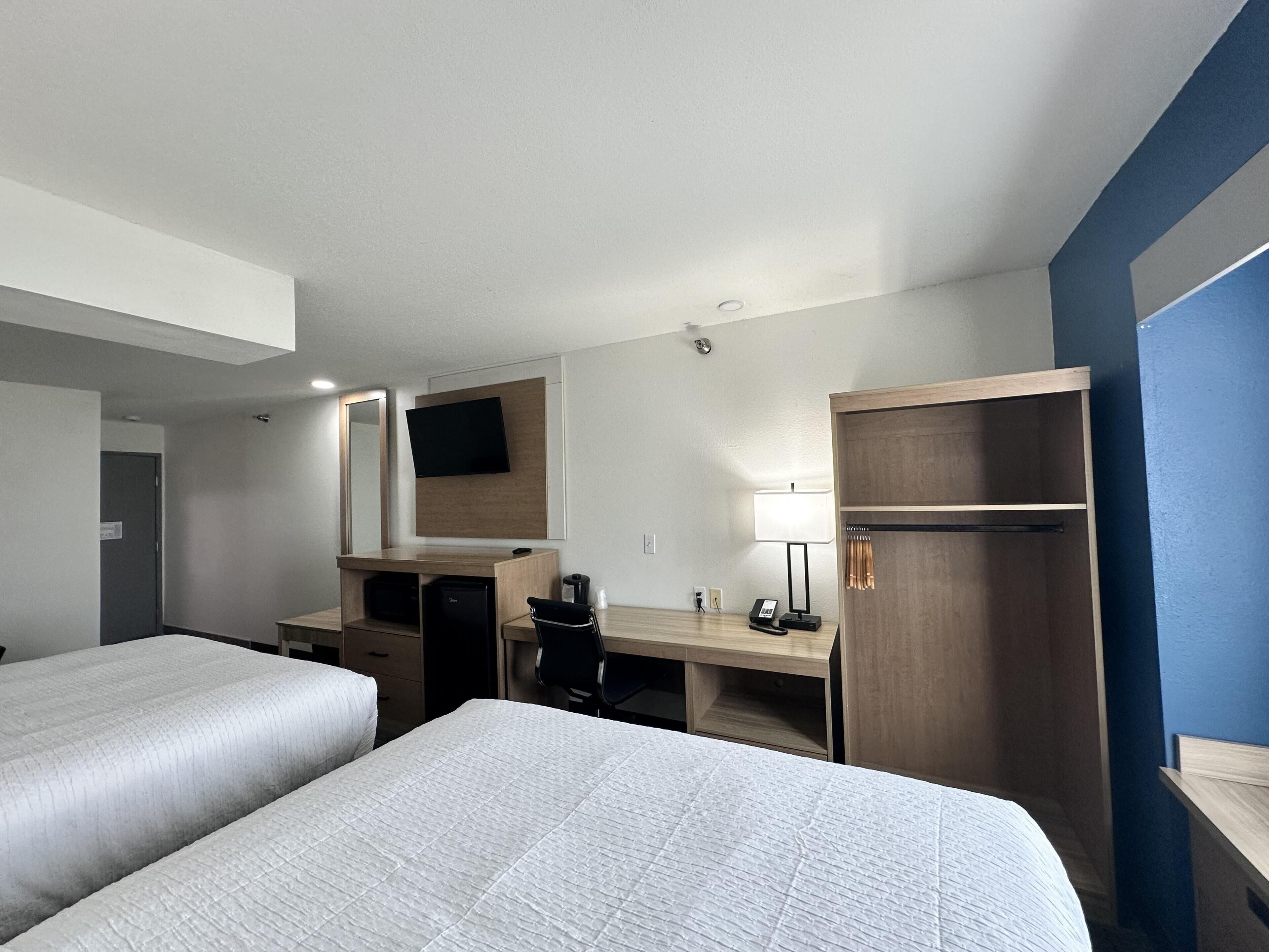 Standard Room, 2 Queen Beds, Accessible, Non Smoking | Desk, laptop workspace, blackout drapes, iron/ironing board