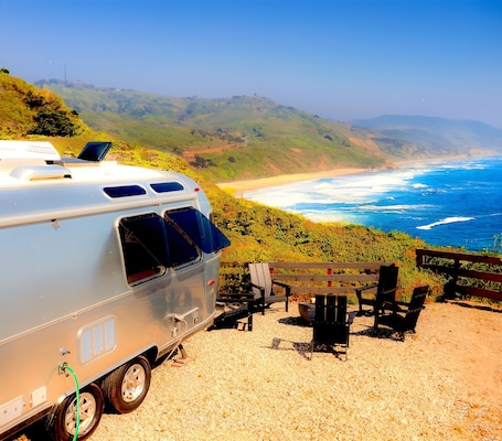 On the beach. Beachfront California Coast Airstream
