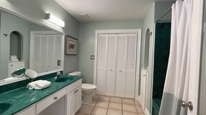 Bañera de hidromasaje, secador de pelo, toallas, jabón