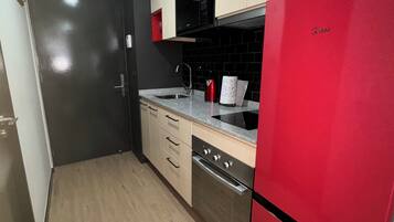 Fridge, microwave, oven, electric kettle