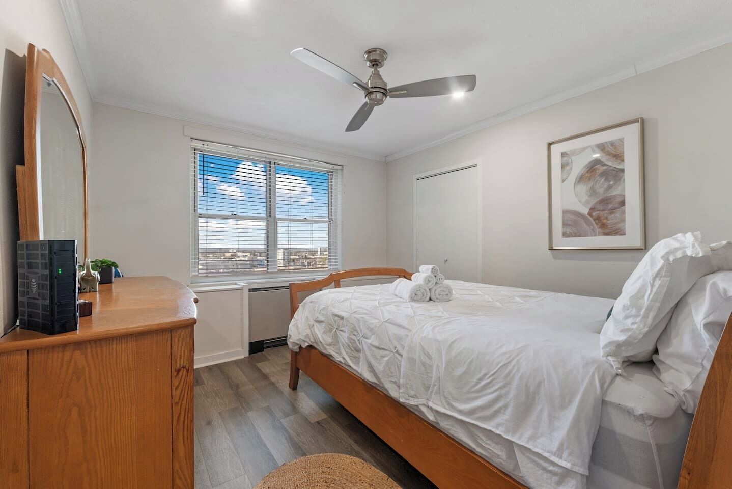 1 bedroom, desk, iron/ironing board, travel crib