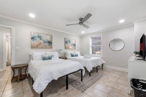 1 bedroom, desk, iron/ironing board, travel crib