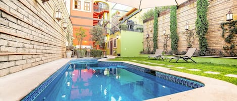 Chalet | Pool | Outdoor pool, pool umbrellas, sun loungers