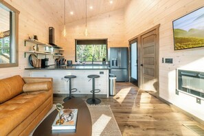 Smart TV y chimenea 