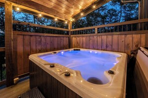Indoor spa tub - New Modern Design! Treetop Escape! Hot Tub, Fireplace, Fire Pit & Views!! (Sevierville)
