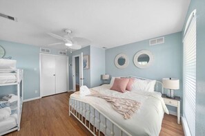 4 bedrooms, desk, iron/ironing board, travel crib
