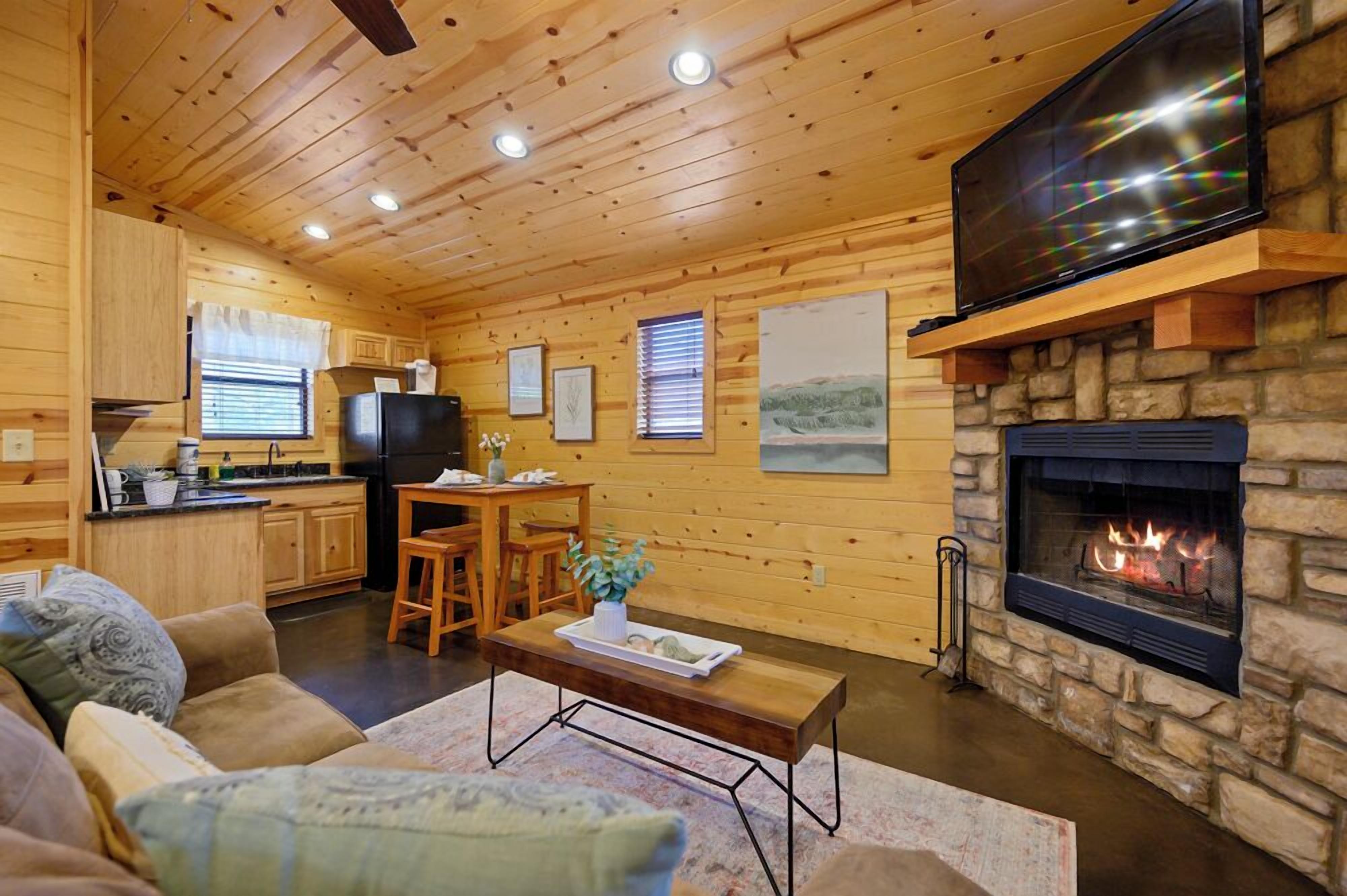 Smart TV, fireplace, DVD player