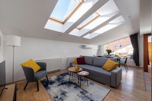 Comfort Apartment | Living area | 50-inch LED TV with cable channels - Stylish apartment with terrace in center Prague (Prague)