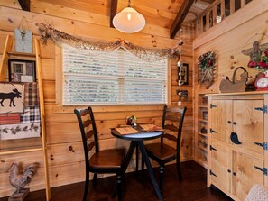 Dining - One Bedroom Cabin 43 Acre Retreat Pets OK- Fenced, Private, Views, Internet (Waynesville)