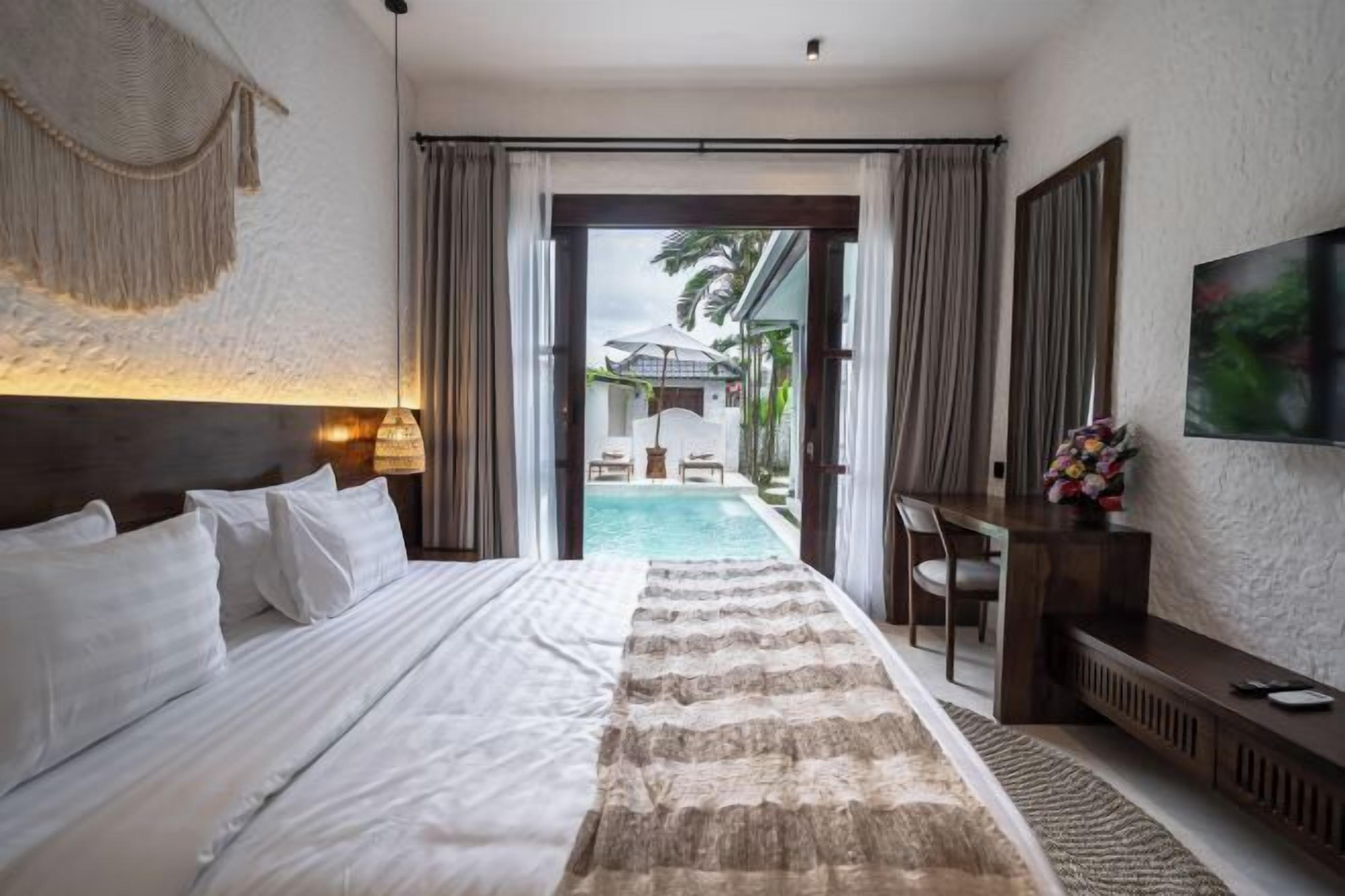 Desk, laptop workspace, blackout drapes, soundproofing