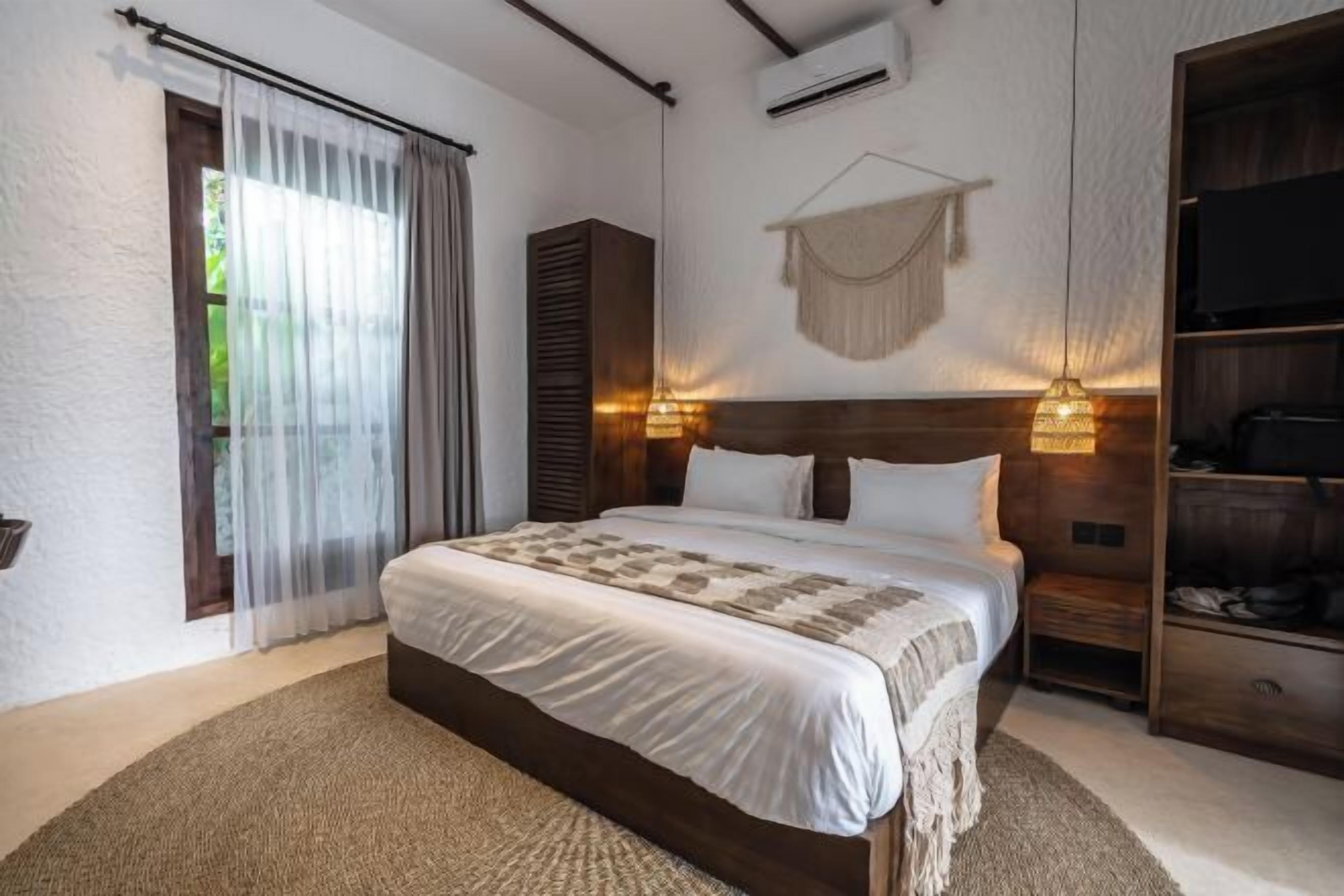 Desk, laptop workspace, blackout drapes, soundproofing