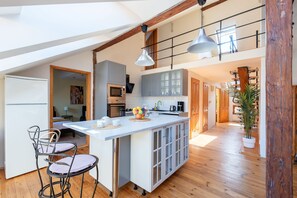 Deluxe Apartment | Private kitchen | Coffee/tea maker, electric kettle, griddle, cleaning supplies - Spacious 2-level apart National Theatre (Prague)